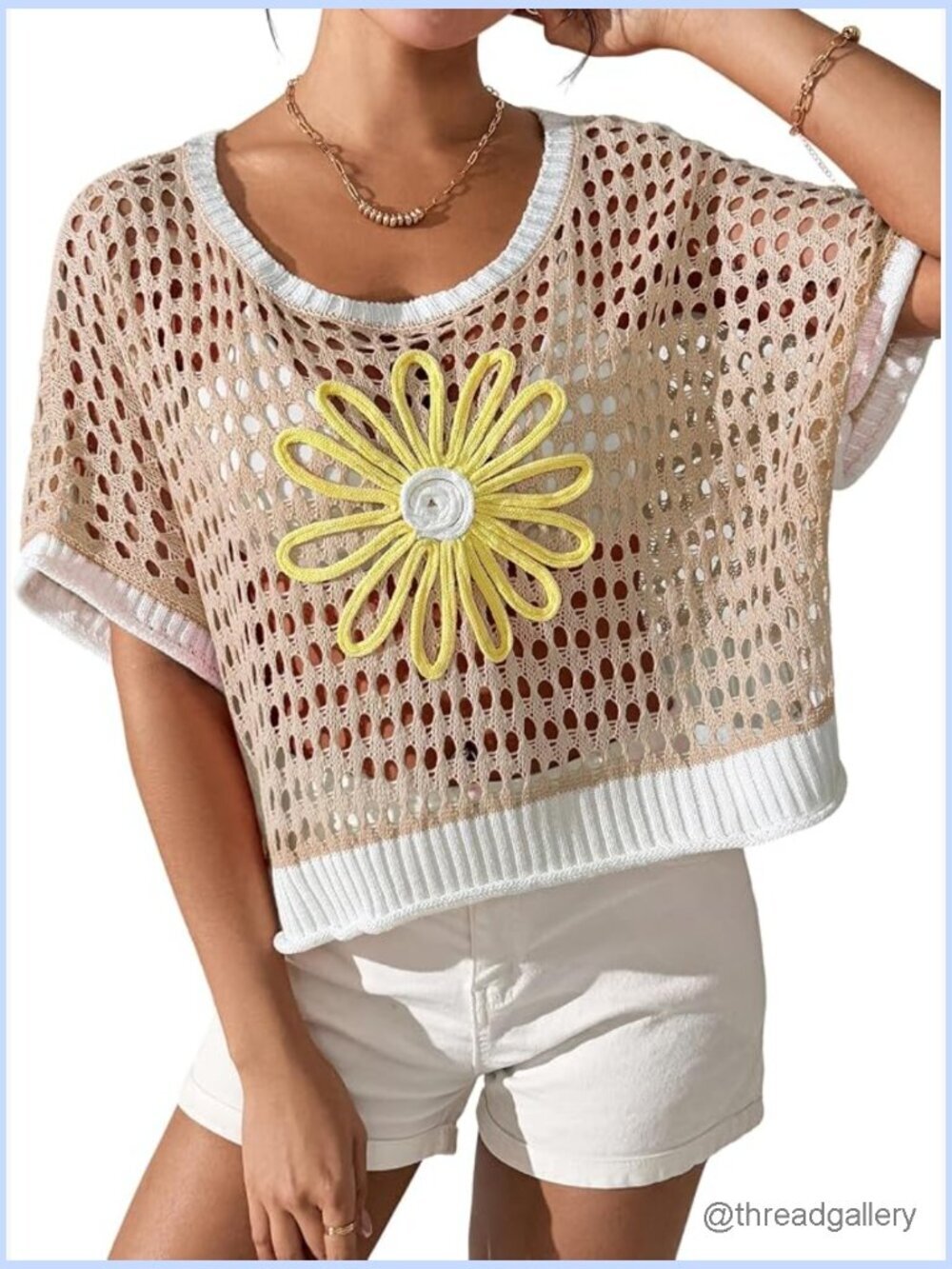 Boho Crochet Hollow Out Knit Cover Up Sweater Beach Vacation Top